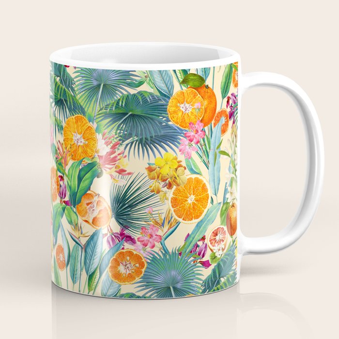 Tropical Orange Garden Coffee Mug, Citrus Floral Ceramic Mug, Botanical Art Mug, Gift for Tea and Coffee Lovers, 11oz/15oz