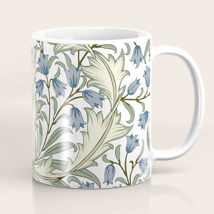 Vintage Bluebell Floral Coffee Mug, Blue Green and White Ceramic Mug, Botanical Flower Mug, Gift for Coffee Lovers, 11oz/15oz